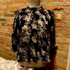 Free People Black and White Floral Top Sz Small